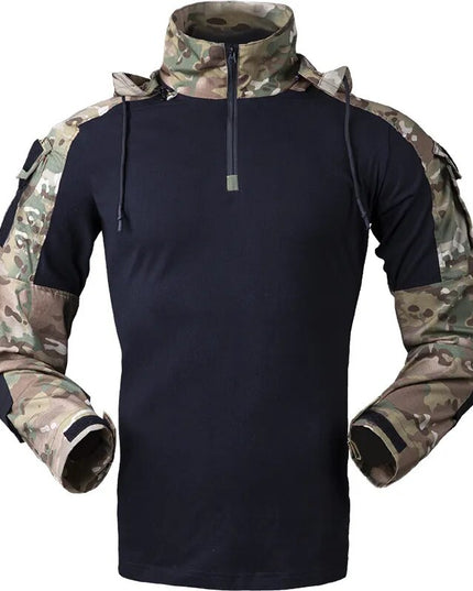 US Army Hooded Collar Shirt Tactics Military Combat T-Shirt Men Tactical Airsoft Paintball Waterproof Camping Hunting Clothing