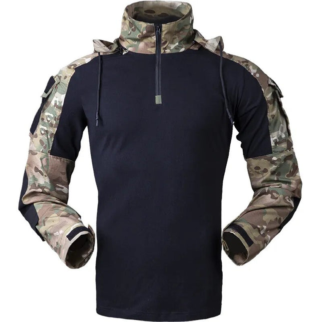 US Army Hooded Collar Shirt Tactics Military Combat T-Shirt Men Tactical Airsoft Paintball Waterproof Camping Hunting Clothing