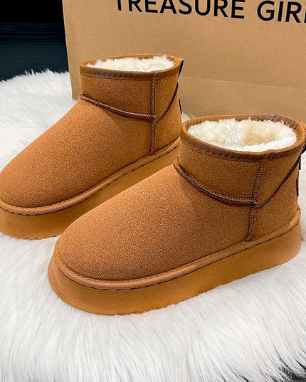 New Winter Women Short Plush Warm Snow Boots Flats Casual Shoes Suede Fur Chelsea Ankle Boots Platform Ladies Shoes Botas Mujer