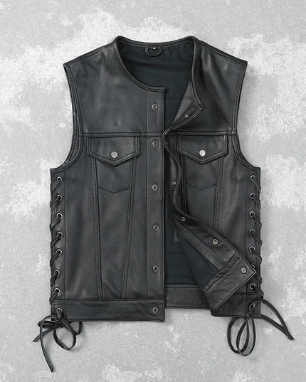 Soft Thin Cowhide Genuine Leather Vest for Men Sleeveless Jacket V-Neck Motorcycle Biker Waistcoat for Riding