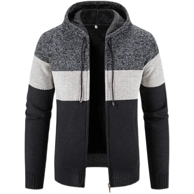2023 Men's Winter Jacket with Plush and Thick Hooded Knitted Cardigan Jacket for Winter Wear