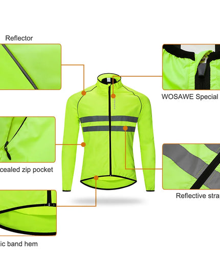 WOSAWE Ultralight Men's Cycling Windbreaker Reflective Jacket Windproof Bike Jacket Water Resistant MTB Road Bicycle Long Jersey