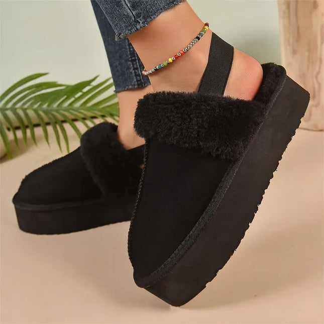 NewFashion Winter Brand Plush Cotton Slippers Women Flats Shoes Fashion Platform Casual Home Suede Fur Warm Slingback Flip Flops