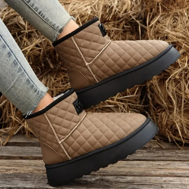 Winter Thick Plush Warm Snow Boots Women Slip on Flat Heels Cotton Shoes Woman Non Slip Waterproof Ankle Boots Female Brown