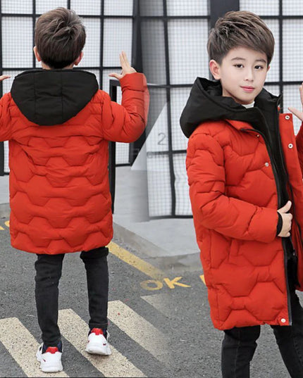 4 6 8 10 12 14 Years Big Boys Jacket Autumn Winter Thicken Warm Teenager Kids Jackets Fashion Long Style Zipper Hooded Boys Coat