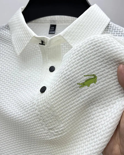 Men's Embroidery Brand High Quality Knitted Ice Cool Polo Shirt Summer Casual Polo Collar Rib Breathable Top Short Sleeve T-shir