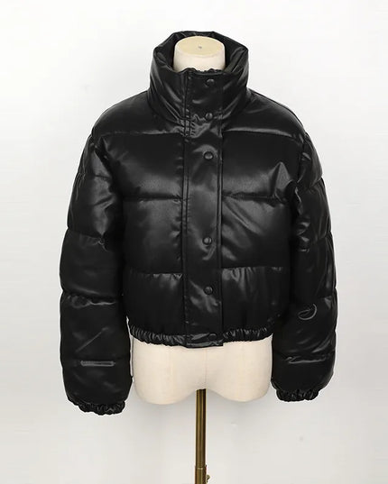 Winter Parka Coat Women's Jacket Thick Warm Women Fashion Black PU Leather Coats Women Elegant Zipper Faux Leather Jackets Tops