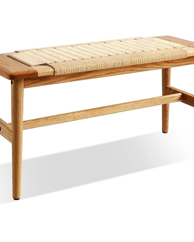 Handwoven Cotton Rope & Solid Wood Bench – Modern Woven Seat, Perfect for Dining & Entryway