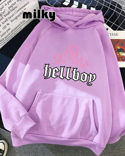 Fashion New HEllBOY Flame Hoodies Women Hooded Sweatshirts Lil Peep Fans Harajuku Hip Hop Streetwear Women clothing 2021
