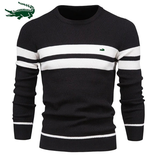 2023 High Quality New Mens Boys Winter Stripe Sweater Thick Warm Pullovers Men's O-neck Basic Casual Slim Comfortable Sweaters