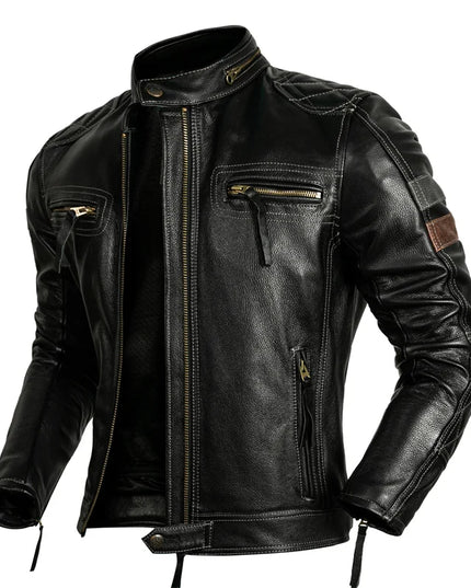 Protective Rider Clothing Natural Cow Leather Jacket Men Motor Biker Coat Mens Motorcycle Jacket Genuine Leather  Jaqueta