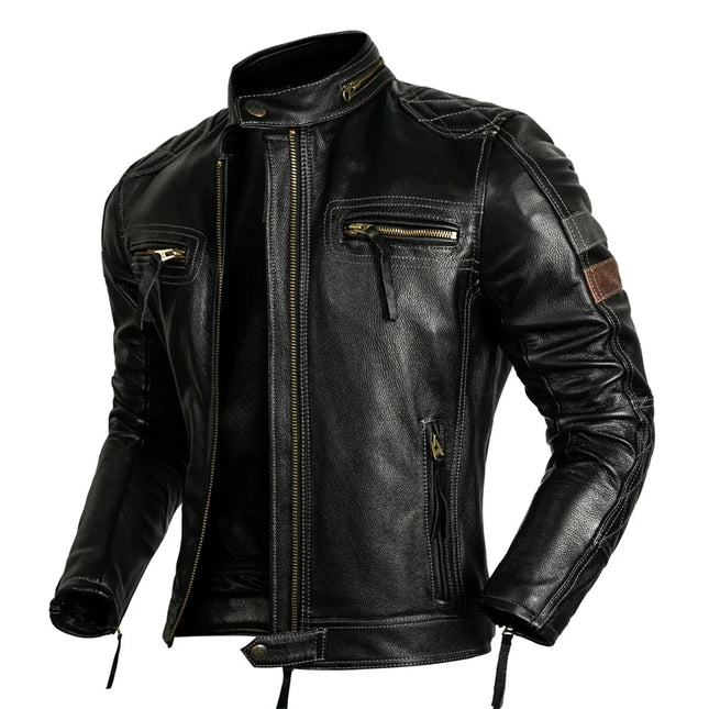 Protective Rider Clothing Natural Cow Leather Jacket Men Motor Biker Coat Mens Motorcycle Jacket Genuine Leather  Jaqueta