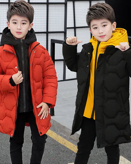 4 6 8 10 12 14 Years Big Boys Jacket Autumn Winter Thicken Warm Teenager Kids Jackets Fashion Long Style Zipper Hooded Boys Coat