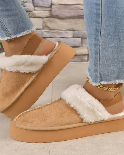 NewFashion Winter Brand Plush Cotton Slippers Women Flats Shoes Fashion Platform Casual Home Suede Fur Warm Slingback Flip Flops