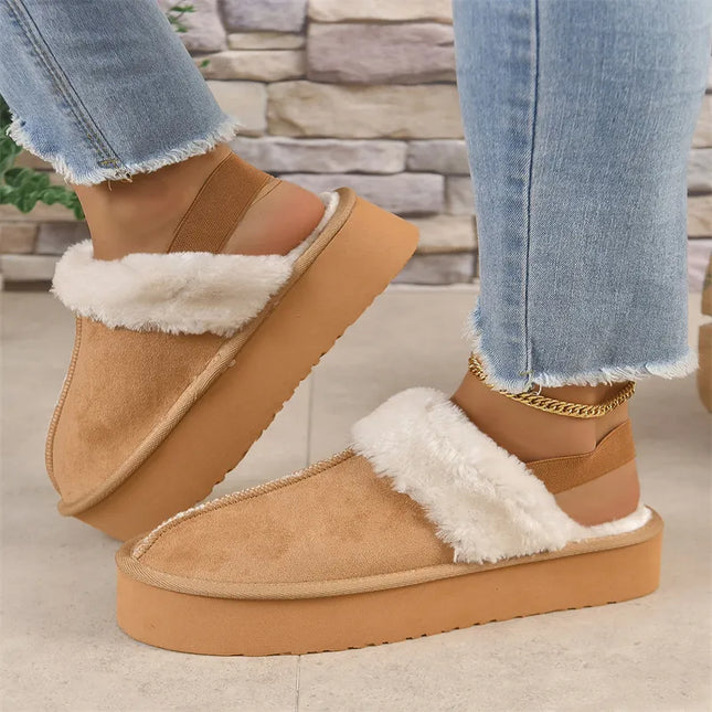 NewFashion Winter Brand Plush Cotton Slippers Women Flats Shoes Fashion Platform Casual Home Suede Fur Warm Slingback Flip Flops