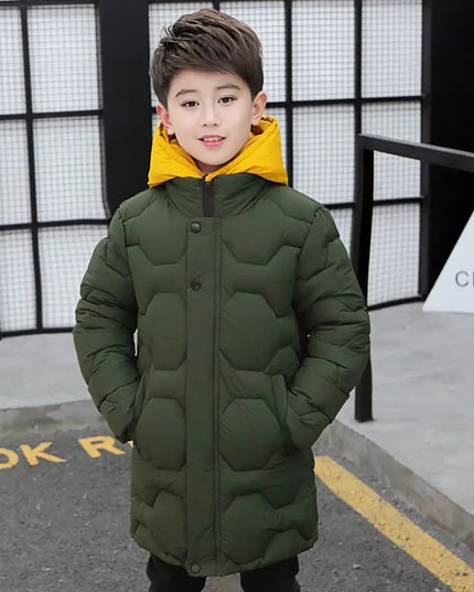 4 6 8 10 12 14 Years Big Boys Jacket Autumn Winter Thicken Warm Teenager Kids Jackets Fashion Long Style Zipper Hooded Boys Coat