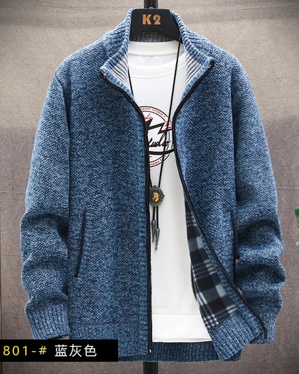 Men's Winter Sweater Zipper Cardigan Korean Autumn Fleece Thick Warm Artificial Fur Wool Coat Male Jumpers Knitted Cold Jacket