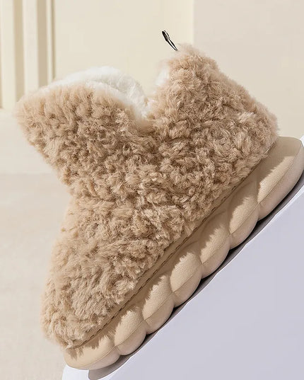 Furry Slipper Winter Home Slipper for Women Warm Fur High Top 4CM Thick EVA Short Boots Indoor Living Room Couple Slippers