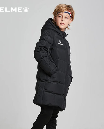 KELME Kids Cotton Clothing Winter Long Jacket Sports Hooded Outwear Baby Children Windproof  Warm Outdoor Cotton Coat 3883405