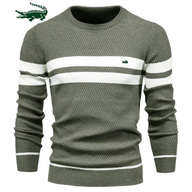 2023 High Quality New Mens Boys Winter Stripe Sweater Thick Warm Pullovers Men's O-neck Basic Casual Slim Comfortable Sweaters