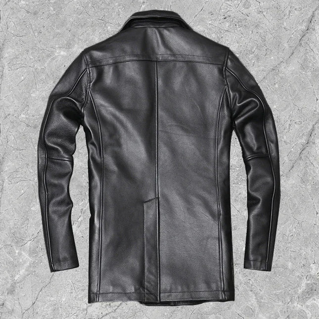 New Men's Genuine Leather Jacket Male Cowhide Overcoat Autumn Winter Business Coat Trench Style Double Breasted Clothes Calfskin