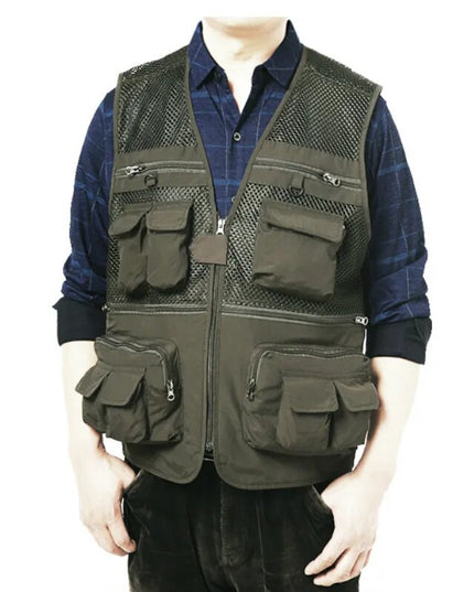 Outdoor Fishing Vests Quick Dry Breathable Multi Pocket Mesh Jackets Photography Hiking Vest Army green fish Vest