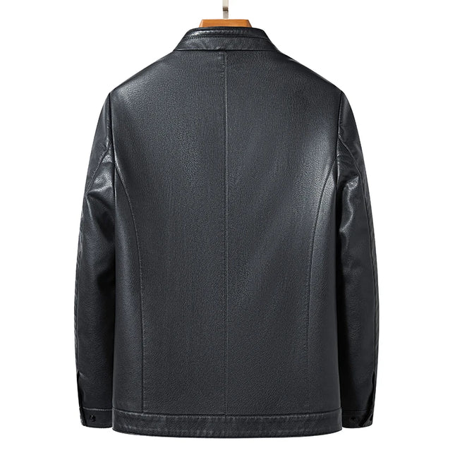 Men’s Premium Sheep Leather Motorcycle Jacket - Casual Mock Collar Coat for Spring & Autumn