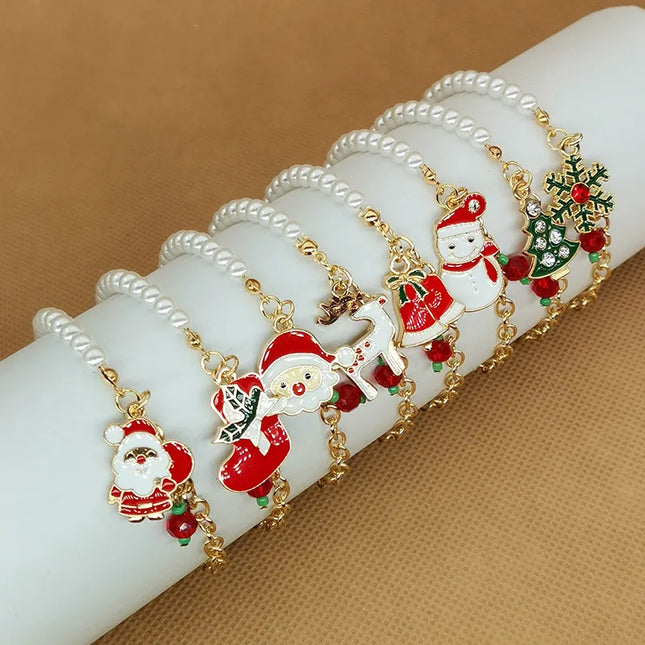 2023 New Christmas Bracelets Enamel Xmas Tree Bell Santa Snowflake Bracelet Charms for Women Men Gifts Trendy Jewelry Set