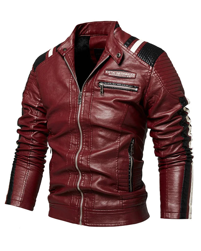 Men Fashion Leather Jacket Men Autumn Motorcycle Slim Fleece Jacket Coat Men Spring Outdoor Casual Motor Biker PU Leather Jacket