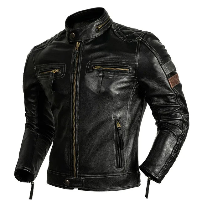 Protective Rider Clothing Natural Cow Leather Jacket Men Motor Biker Coat Mens Motorcycle Jacket Genuine Leather  Jaqueta