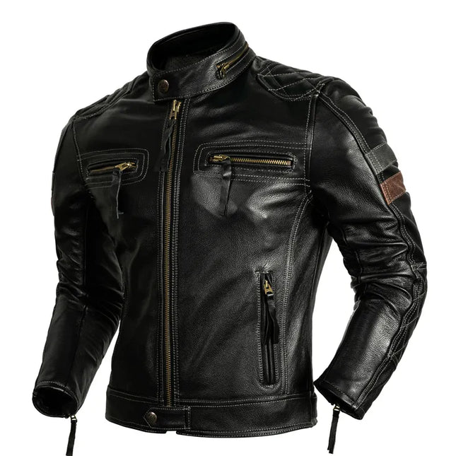 Protective Rider Clothing Natural Cow Leather Jacket Men Motor Biker Coat Mens Motorcycle Jacket Genuine Leather  Jaqueta