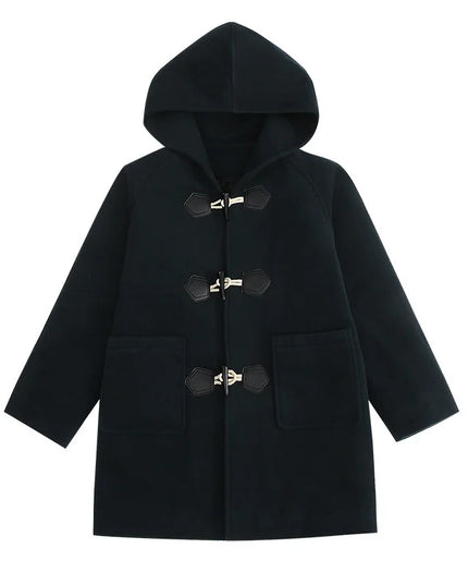 2023 New Boys Wool Coat Autumn Spring Fashion Hooded Jackets Solid Single-Breasted Outerwear Children Mid-Length Parka 5-14Y