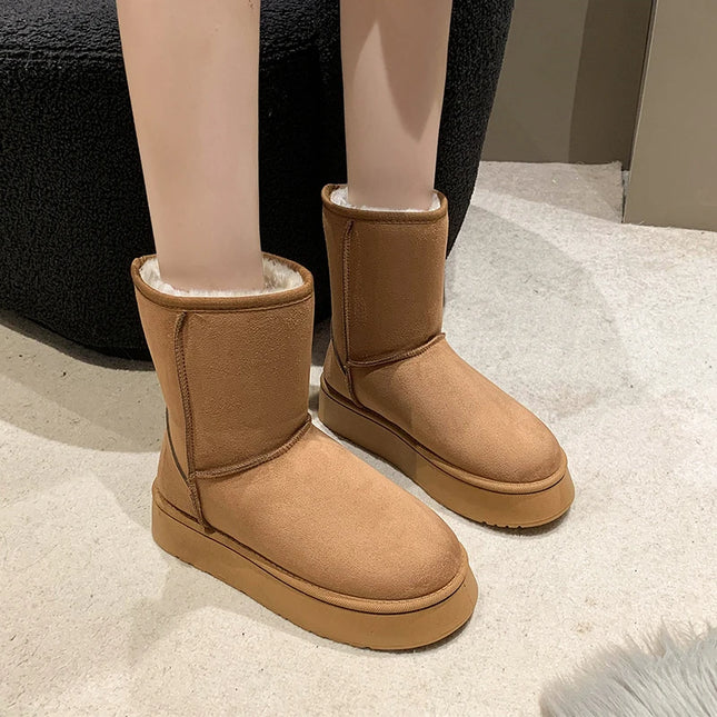 2023 Winter Fur Classic Platform Boots Designer Women's Men's Snow Boots Genuine Leather Thick Sole Brown Anti Slip Boots