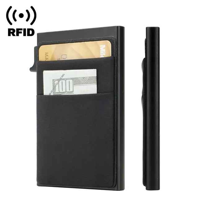 Rfid Credit Card Holder Wallet Metal Thin Slim Bank Card Case Men Women Pop Up Minimalist Wallet Small Black Purse Metal Vallet