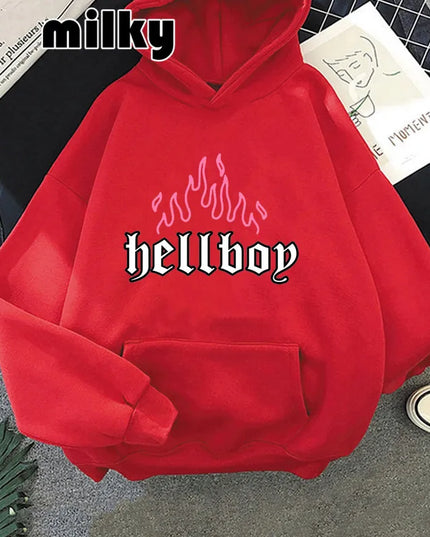 Fashion New HEllBOY Flame Hoodies Women Hooded Sweatshirts Lil Peep Fans Harajuku Hip Hop Streetwear Women clothing 2021