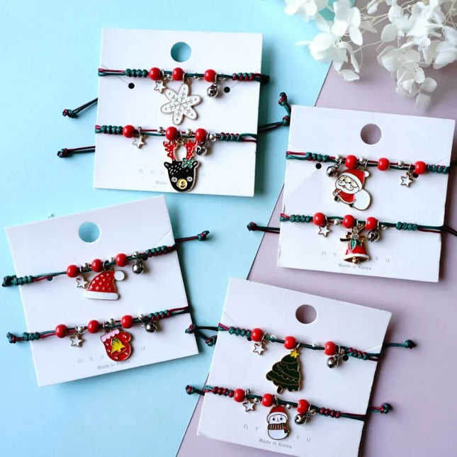 NEW Christmas Series Bracelet Santa Claus Elk Xmas Tree Snowman Pendant Braid Rope Bracelet Bangle for Women Charm Jewelry