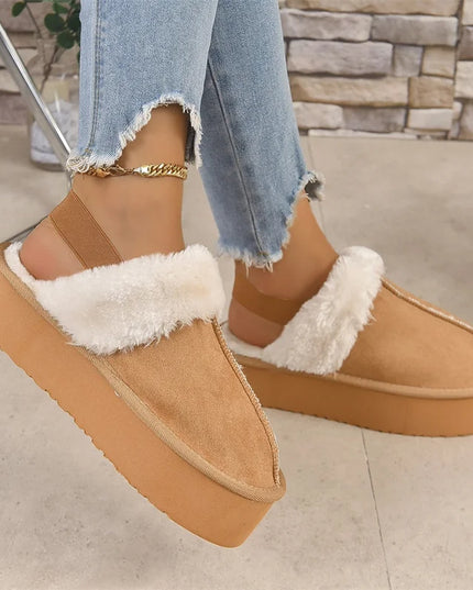 NewFashion Winter Brand Plush Cotton Slippers Women Flats Shoes Fashion Platform Casual Home Suede Fur Warm Slingback Flip Flops