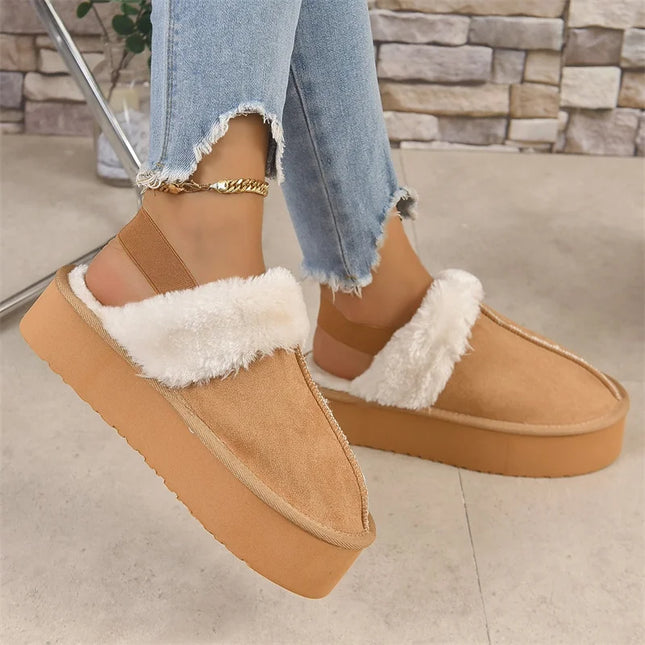 NewFashion Winter Brand Plush Cotton Slippers Women Flats Shoes Fashion Platform Casual Home Suede Fur Warm Slingback Flip Flops