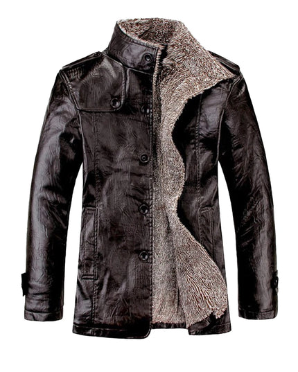 Retro Winter Men's Faux Leather Rider Coat Jacket Warm Fur Lined Trench Outwear Streetwear Thicken Brand Biker Jackets Clothing