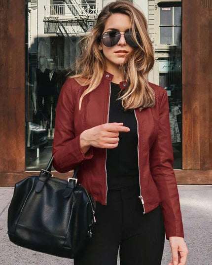 2023 Women Bike Coat PU Leather Outwear Zipper Outfit Autumn Winter Wome Fashion Short Thin Female Jacket