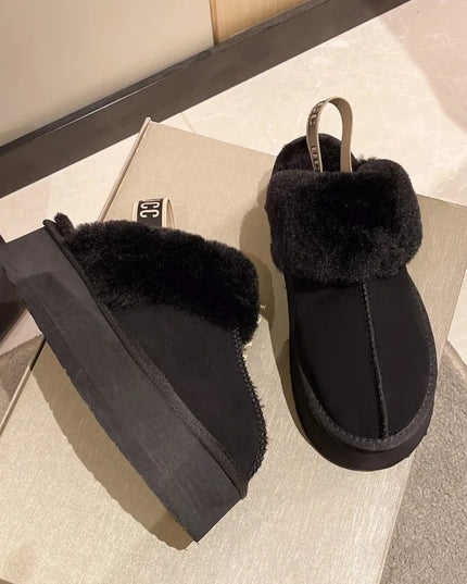 2023 New Leather Women Fashion Winter Indoor Solid Color Suede Fur Slippers Ladies Home Platform Warm Slip-on Women’s Shoes