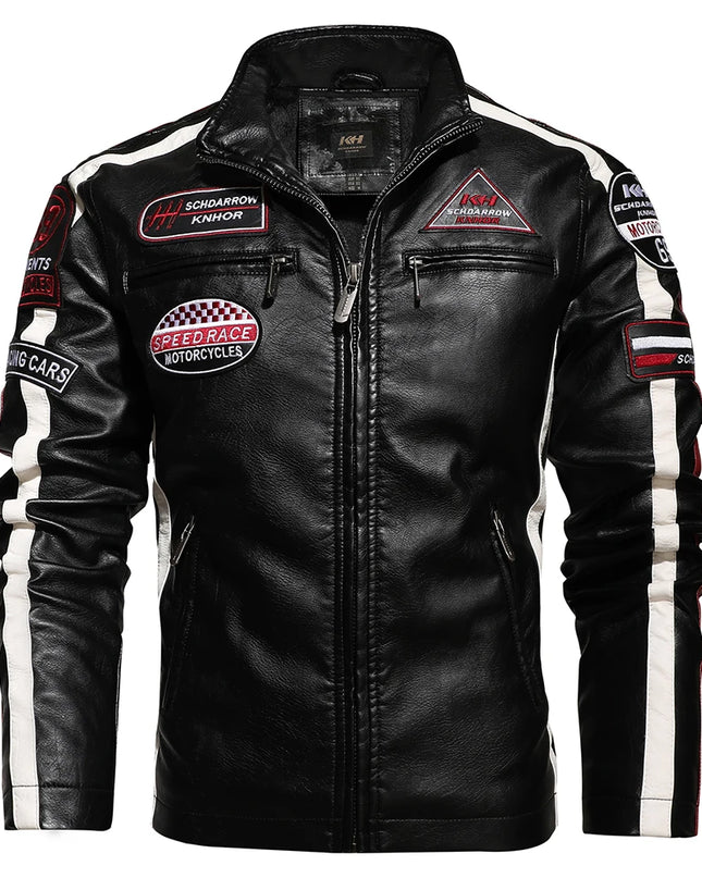 Mens Vintage Motorcycle Jacket 2021 Men Fashion New Biker Leather Jacket Male Embroidery Bomber Coat Winter Fleece Pu Overcoat