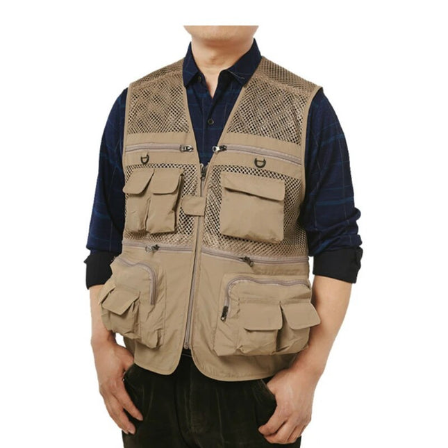 Outdoor Fishing Vests Quick Dry Breathable Multi Pocket Mesh Jackets Photography Hiking Vest Army green fish Vest
