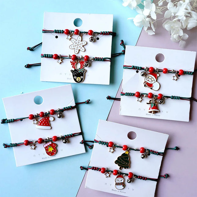 New Christmas Bracelet Santa Claus Elk Xmas Tree Pendant Charm Rope Bracelet Bangle Happy New Year 2023 Christmas Tree Ornaments