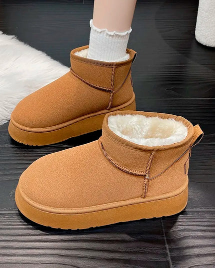 New Winter Women Short Plush Warm Snow Boots Flats Casual Shoes Suede Fur Chelsea Ankle Boots Platform Ladies Shoes Botas Mujer