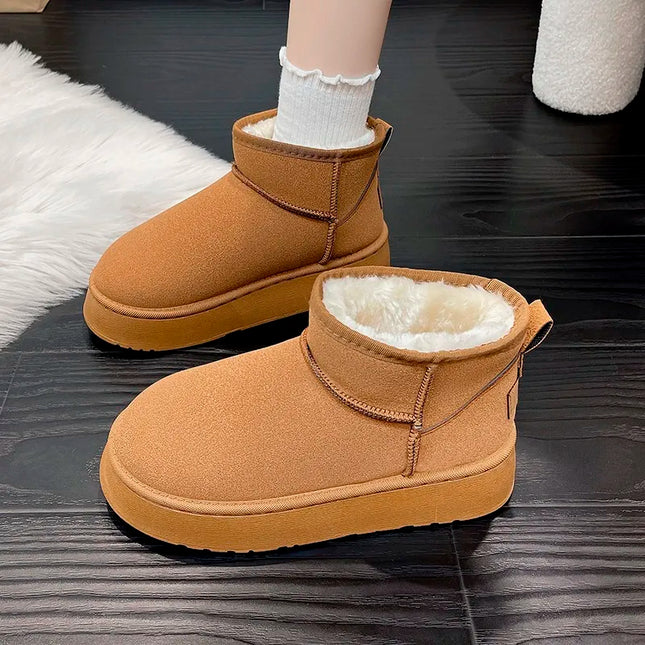 New Winter Women Short Plush Warm Snow Boots Flats Casual Shoes Suede Fur Chelsea Ankle Boots Platform Ladies Shoes Botas Mujer