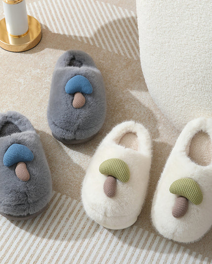 Cute Mushroom Cotton Slippers For Women Thick-soled Autumn And Winter Plush Slipper Indoor Non-slip Eva Household Furry Shoes