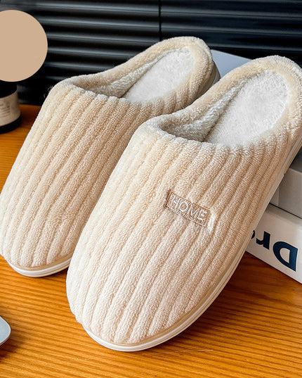 Solid Color Simple Cotton Slippers Winter Non-slip Home Warm Plush Slippers Household Indoor Couple Women's House Shoes