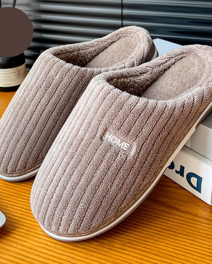 Solid Color Simple Cotton Slippers Winter Non-slip Home Warm Plush Slippers Household Indoor Couple Women's House Shoes