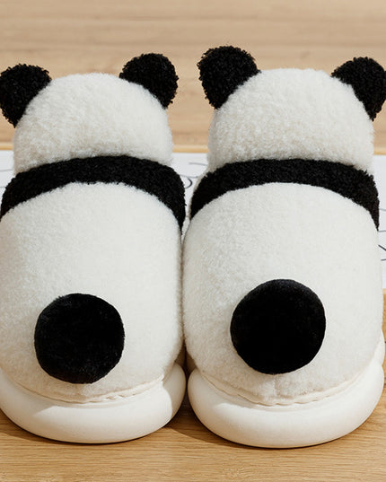 Cute Panda Shoes Winter Plush Slippers Women Warm Cartoon Garden House Shoes Indoor Home Thick Sole Footwear Non-Slip Fluffy Household Slides